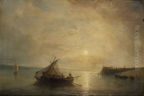 Barque De Pecheurs Au Soleil Couchant Oil Painting by Baron Jean Antoine Theodore Gudin