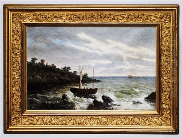 Coastal Seascape With Boats Oil Painting by Baron Jean Antoine Theodore Gudin