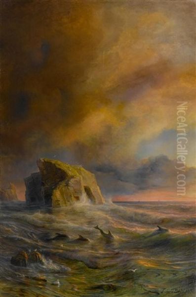 Abendliche Landschaft In Der Nordsee Oil Painting by Baron Jean Antoine Theodore Gudin