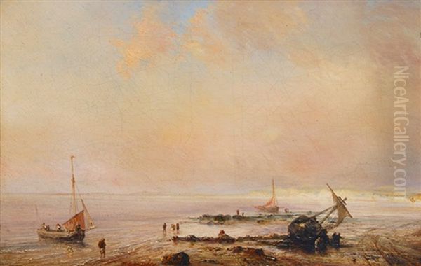 Fishermen On The Beach Oil Painting by Baron Jean Antoine Theodore Gudin