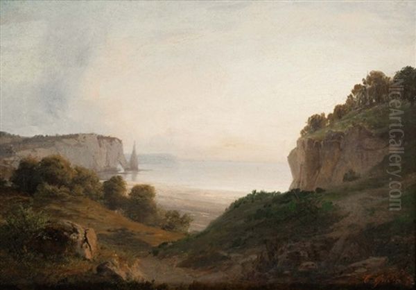 Paysage D'etretat Oil Painting by Baron Jean Antoine Theodore Gudin