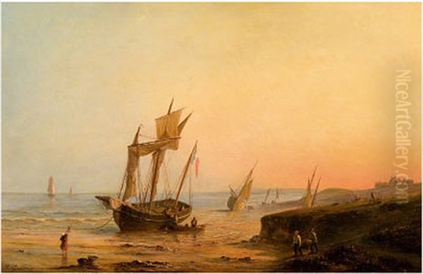 Fischerboote Im Abendlicht Oil Painting by Baron Jean Antoine Theodore Gudin