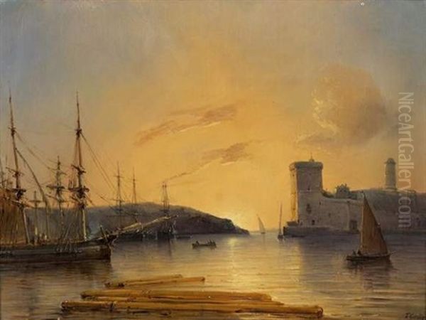 Marseille, Le Vieux Port Oil Painting by Baron Jean Antoine Theodore Gudin