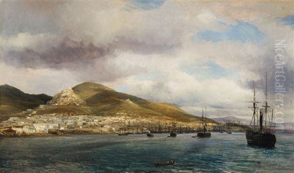 Bateaux Dans La Rade De Syros (cyclades, Grece) Oil Painting by Baron Jean Antoine Theodore Gudin