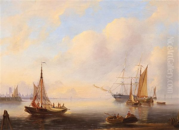 Abend Im Hafen Oil Painting by Baron Jean Antoine Theodore Gudin