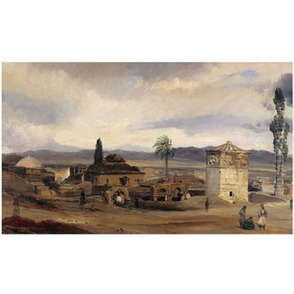 View Of Athens With The Tower Of The Winds And The Agora Oil Painting by Baron Jean Antoine Theodore Gudin