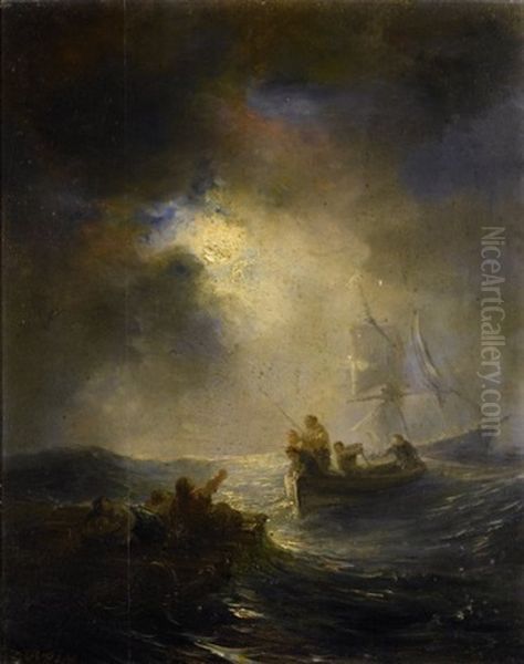 Un Sauvetage En Mer Oil Painting by Baron Jean Antoine Theodore Gudin