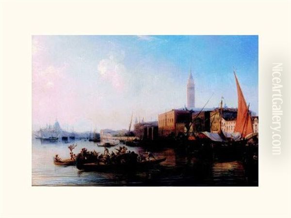 Vue De Venise, Le Depart Pour La Fete Du Lido Oil Painting by Baron Jean Antoine Theodore Gudin