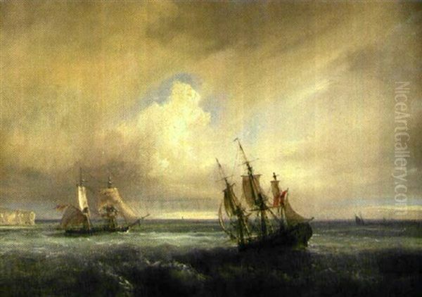 Marin Med Danskt Fartyg Oil Painting by Baron Jean Antoine Theodore Gudin