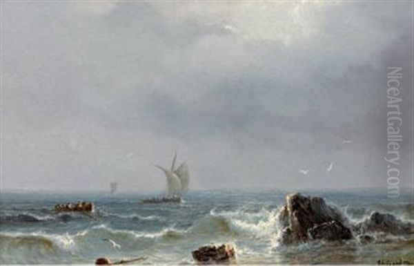 Bateaux De Peche Sous Le Vent Oil Painting by Baron Jean Antoine Theodore Gudin