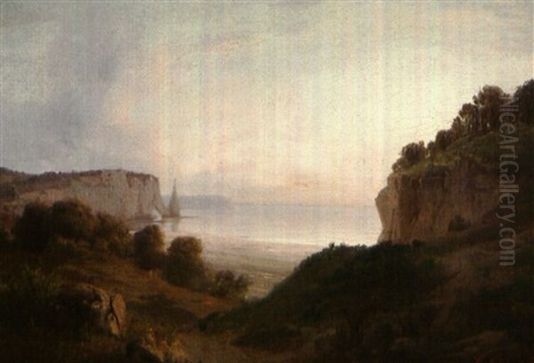 Paysage D'etretat Oil Painting by Baron Jean Antoine Theodore Gudin