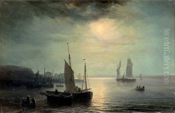 Retour De Peche Au Clair De Lune Oil Painting by Baron Jean Antoine Theodore Gudin