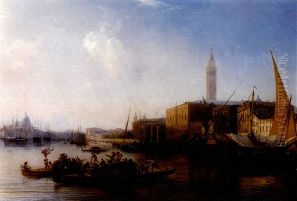 Vue De Venise, Le Depart Pour La Fete Du Lido Oil Painting by Baron Jean Antoine Theodore Gudin