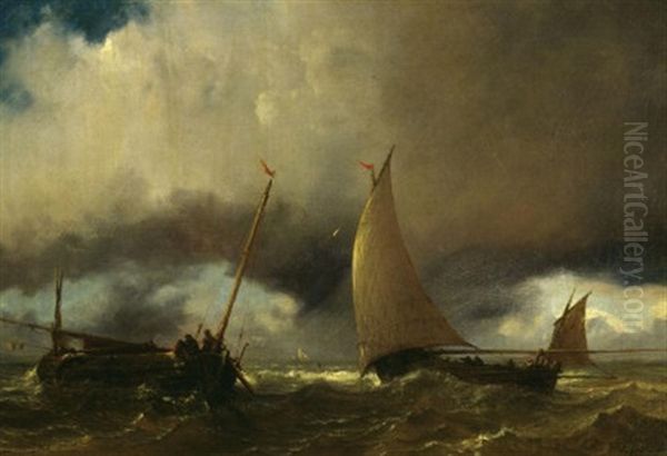 Vor Dem Gewitter. Fischer Beim Einholen Der Netze Auf Hoher See Oil Painting by Baron Jean Antoine Theodore Gudin