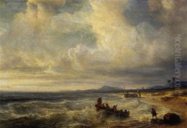 Strand Bei Sturmischer See Oil Painting by Baron Jean Antoine Theodore Gudin