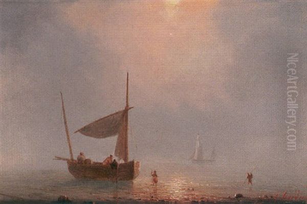 Unloading The Catch Oil Painting by Baron Jean Antoine Theodore Gudin