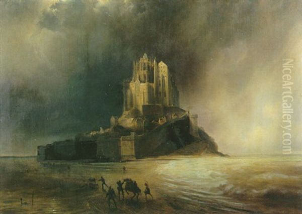 Le Mont Saint-michel Maree Montante Oil Painting by Baron Jean Antoine Theodore Gudin