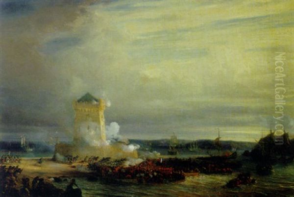 The English Landing At Calais Oil Painting by Baron Jean Antoine Theodore Gudin