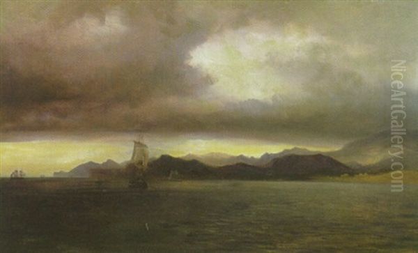 Segelboote Bei Abendstimmung Vor Der Kuste Oil Painting by Baron Jean Antoine Theodore Gudin