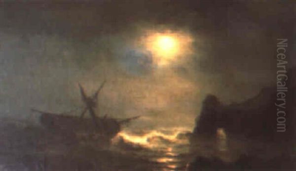 Barca En Tempestad Nocturna by Baron Jean Antoine Theodore Gudin