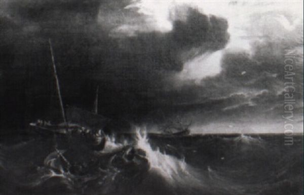 A Ship In Distress Oil Painting by Baron Jean Antoine Theodore Gudin