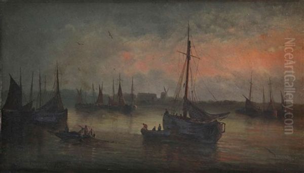 Nachtelijk Zicht Op Havengeul Te Oostende Oil Painting by Henriette Gudin