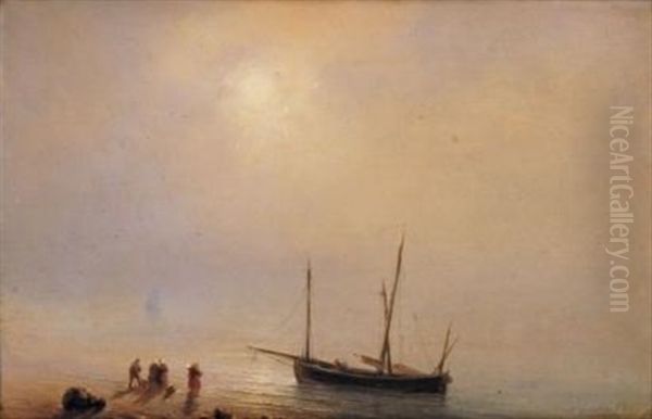 Bateau Pres Du Rivage, 1852 Oil Painting by Henriette Gudin