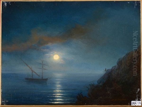 Clair De Lune Sur Un Bateau Ancre Dans Une Baie Oil Painting by Henriette Gudin