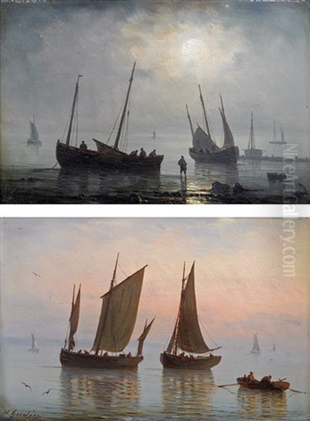 Mer Au Crepuscule Et Mer Au Clair De Lune (pair) Oil Painting by Henriette Gudin