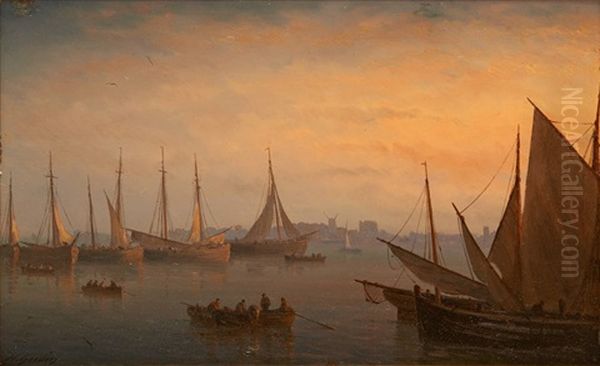 Coucher De Soleil Sur Le Port Oil Painting by Henriette Gudin