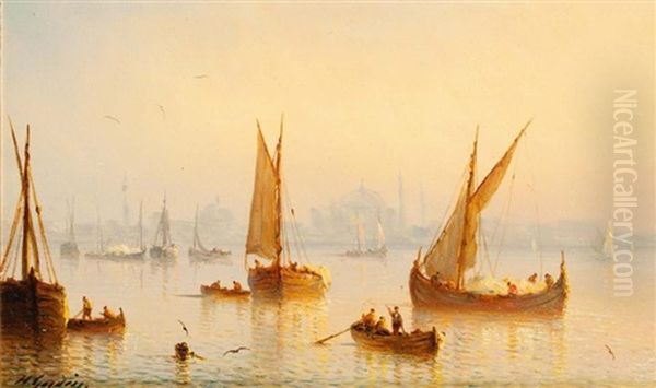 Barques Sur Le Bosphore Oil Painting by Henriette Gudin