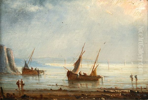 Fisherboats On The Beach Oil Painting by Henriette Gudin