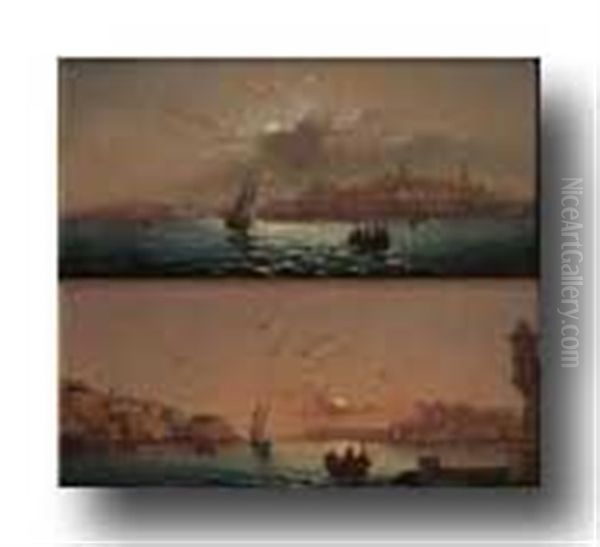 Zichten Op Malta (pair) Oil Painting by Henriette Gudin