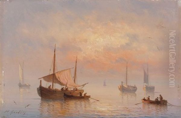 Barques De Peche Au Soleil Levant Oil Painting by Henriette Gudin