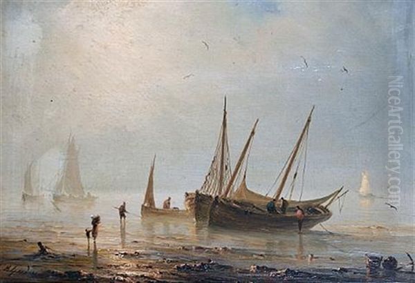 Beached Fishing Boats Oil Painting by Henriette Gudin