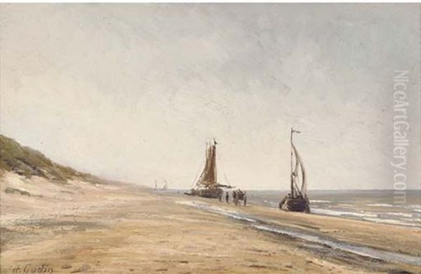 Fishing Boats At Low Tide Oil Painting by Henriette Gudin