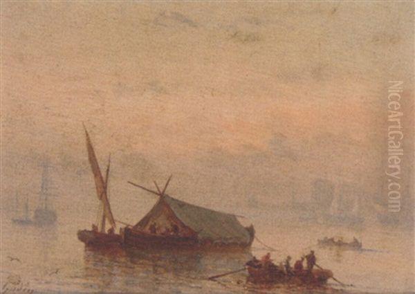 Fishing Vessels In A Calm, Early Morning Oil Painting by Henriette Gudin