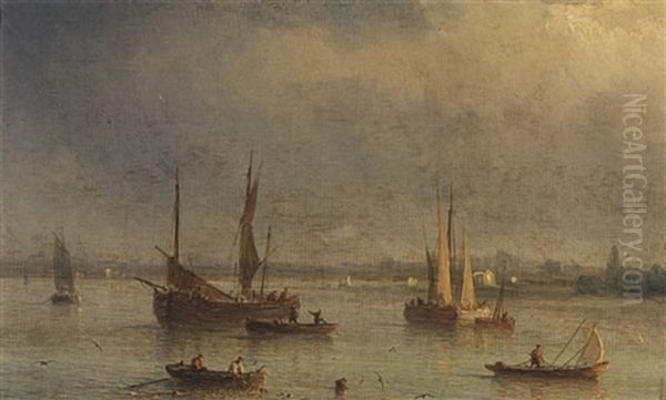 Fishing Boats In A Bay Oil Painting by Henriette Gudin