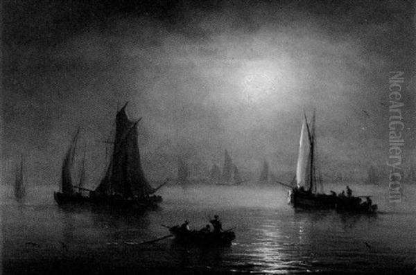 Harbor Fishing Night Oil Painting by Henriette Gudin