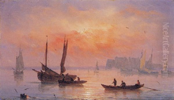 Marine Au Coucher De Soleil Oil Painting by Henriette Gudin