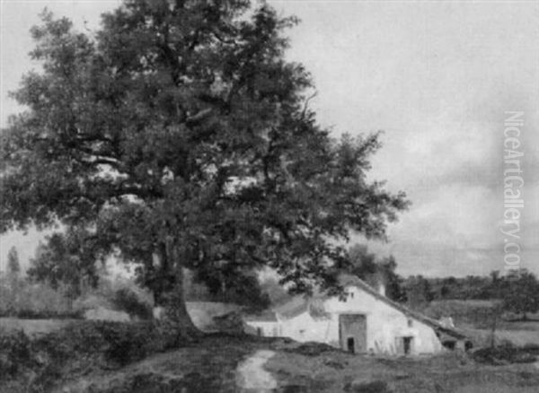 Landschaft Mit Gehoft Unter Wolkigem Himmel by Jean-Marie-Oscar Gue