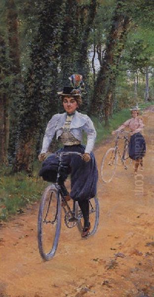 The Bicycle Ride Oil Painting by Ferdinand Joseph Gueldry