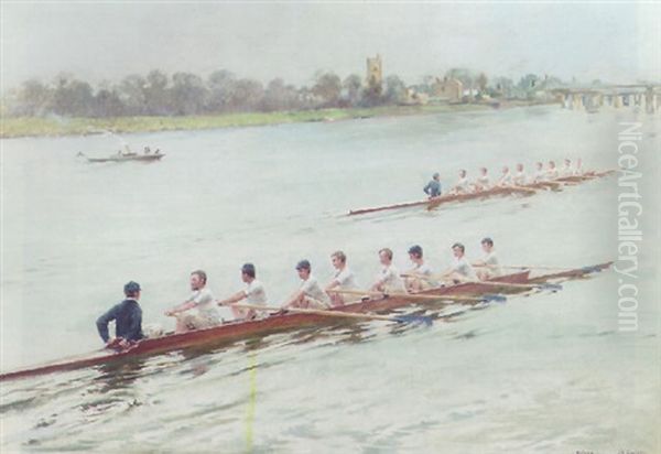 The Start Of The Boat Race, Putney Oil Painting by Ferdinand Joseph Gueldry