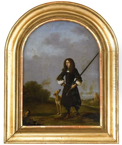 Portratt Av Man Och Hund I Landskap Oil Painting by Toussaint Gueltton