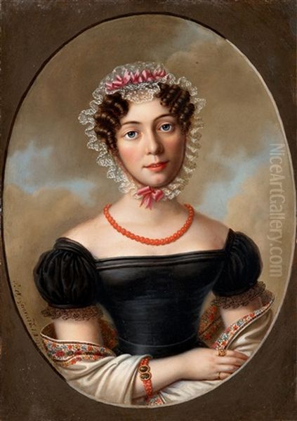 Portrait Of The Elder Sister Caroline Von Guerard Portrait Of The Younger Sister Ida Von Guerard Oil Painting by Bernhard von Guerard