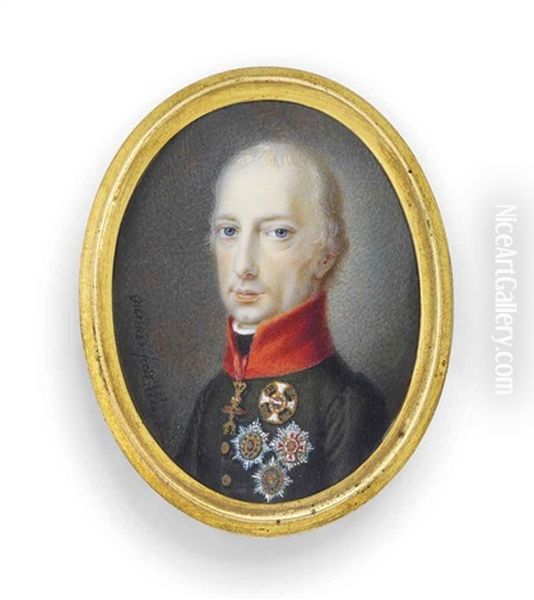 Francis I (1768-1835), Holy Roman Emperor And Emperor Of Austria 1806-1835, In Green Coat With Red Collar, Wearing The Order Of The Golden Fleece Oil Painting by Bernhard von Guerard