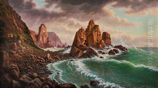 View Of The Granite Rocks At Cape Woolamai Oil Painting by Eugen von Guerard