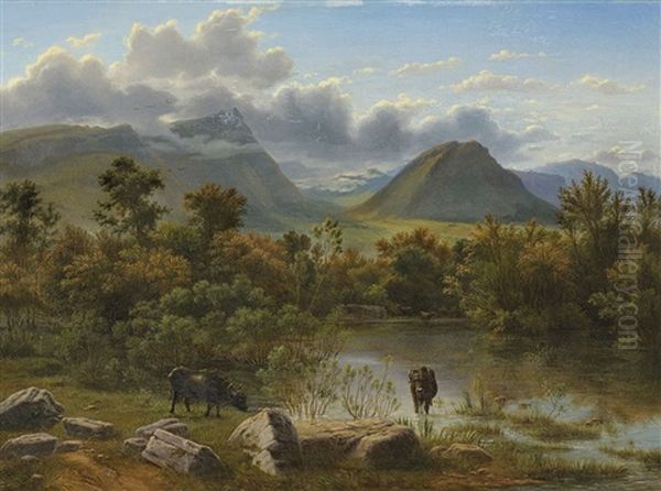 Ausblick Tamerinden Bei Paestum Sumpfe Oil Painting by Eugen von Guerard