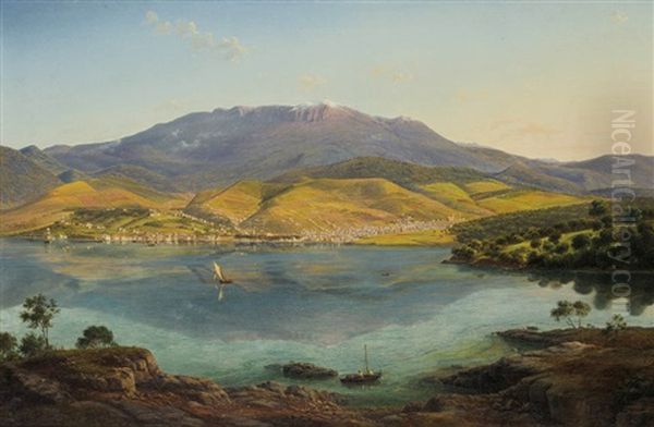 View Of Hobart Town, With Mount Wellington In The Background Oil Painting by Eugen von Guerard