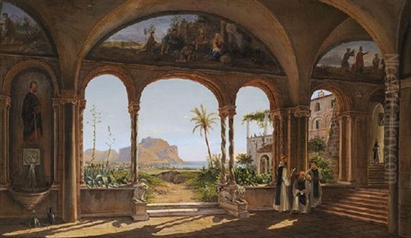 View Of Palermo From Santa Maria Di Gesu Oil Painting by Eugen von Guerard